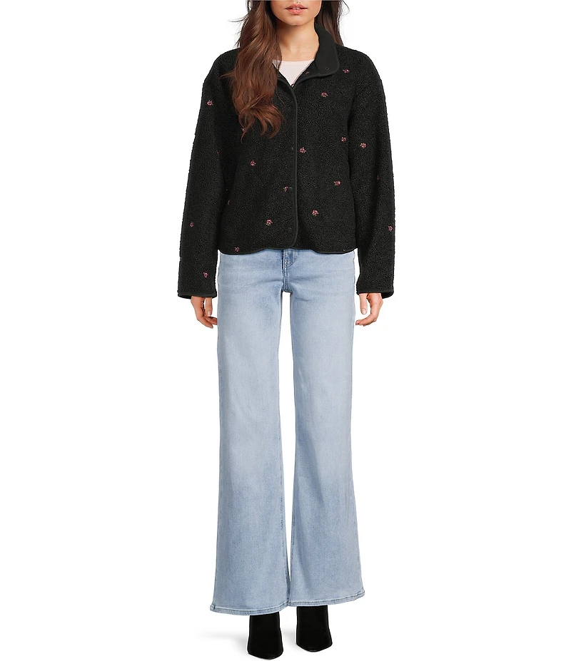 Stoosh Bonded Sherpa Embroidery Rose Print Jacket