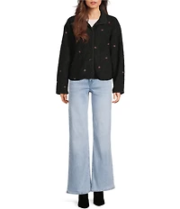 Stoosh Bonded Sherpa Embroidery Rose Print Jacket