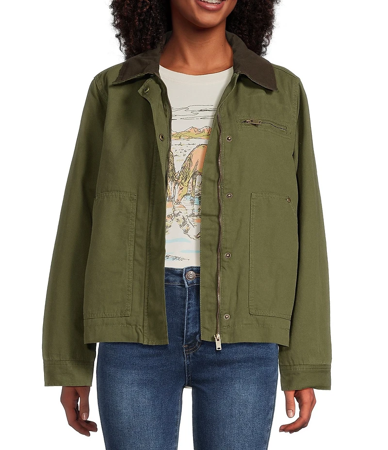 Stoosh Corduroy Collar Quilted Lining Canvas Barn Jacket
