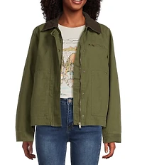 Stoosh Corduroy Collar Quilted Lining Canvas Barn Jacket