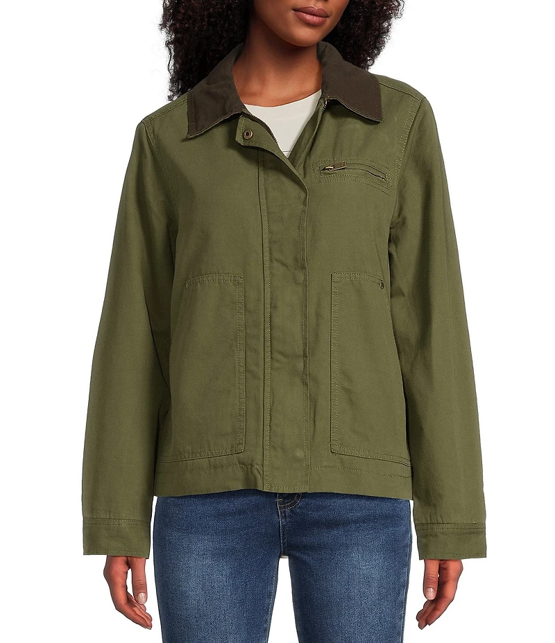 Stoosh Corduroy Collar Quilted Lining Canvas Barn Jacket