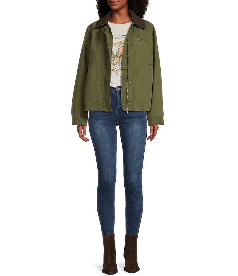 Stoosh Corduroy Collar Quilted Lining Canvas Barn Jacket