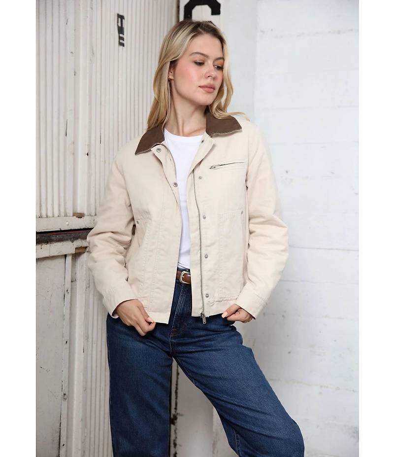 Stoosh Corduroy Collar Quilted Lining Canvas Barn Jacket