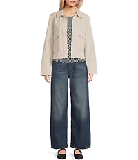 Stoosh Corduroy Collared Snap Front Flap Pocket Cropped Jacket