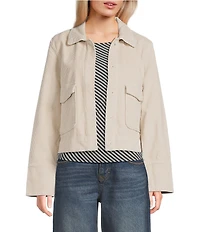 Stoosh Corduroy Collared Snap Front Flap Pocket Cropped Jacket