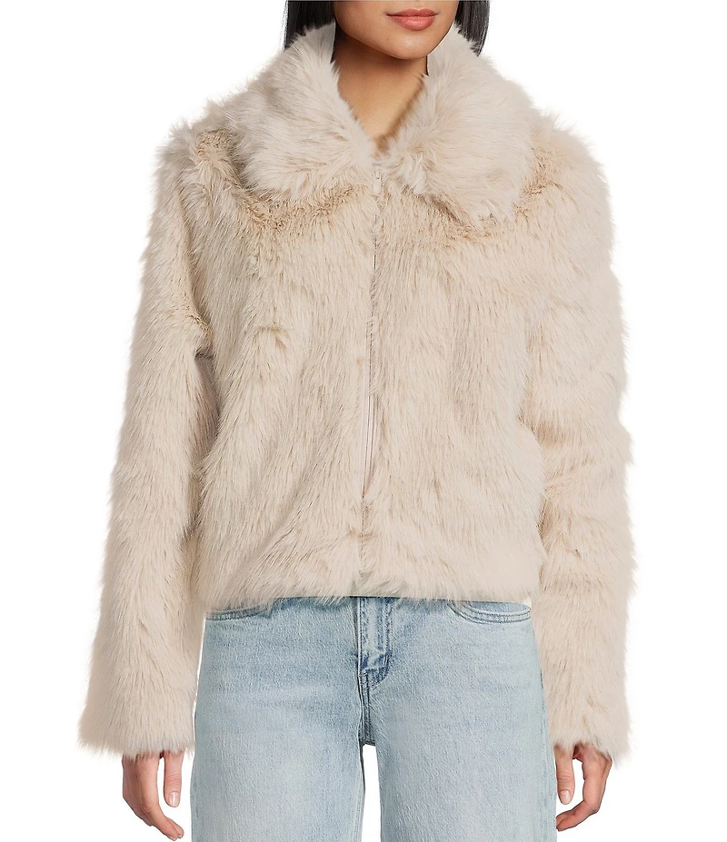 Stoosh Faux Fur Zip Front Long Hair Jacket