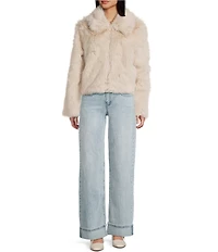 Stoosh Faux Fur Zip Front Long Hair Jacket