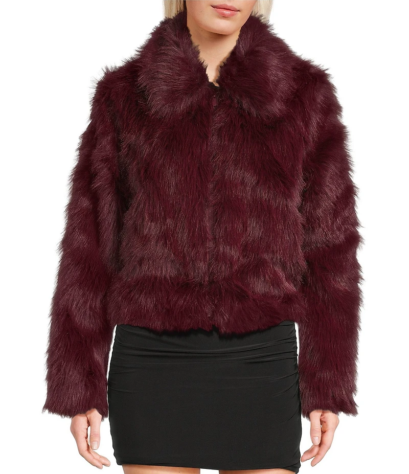 Stoosh Faux Fur Zip Front Long Hair Jacket