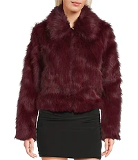 Stoosh Faux Fur Zip Front Long Hair Jacket