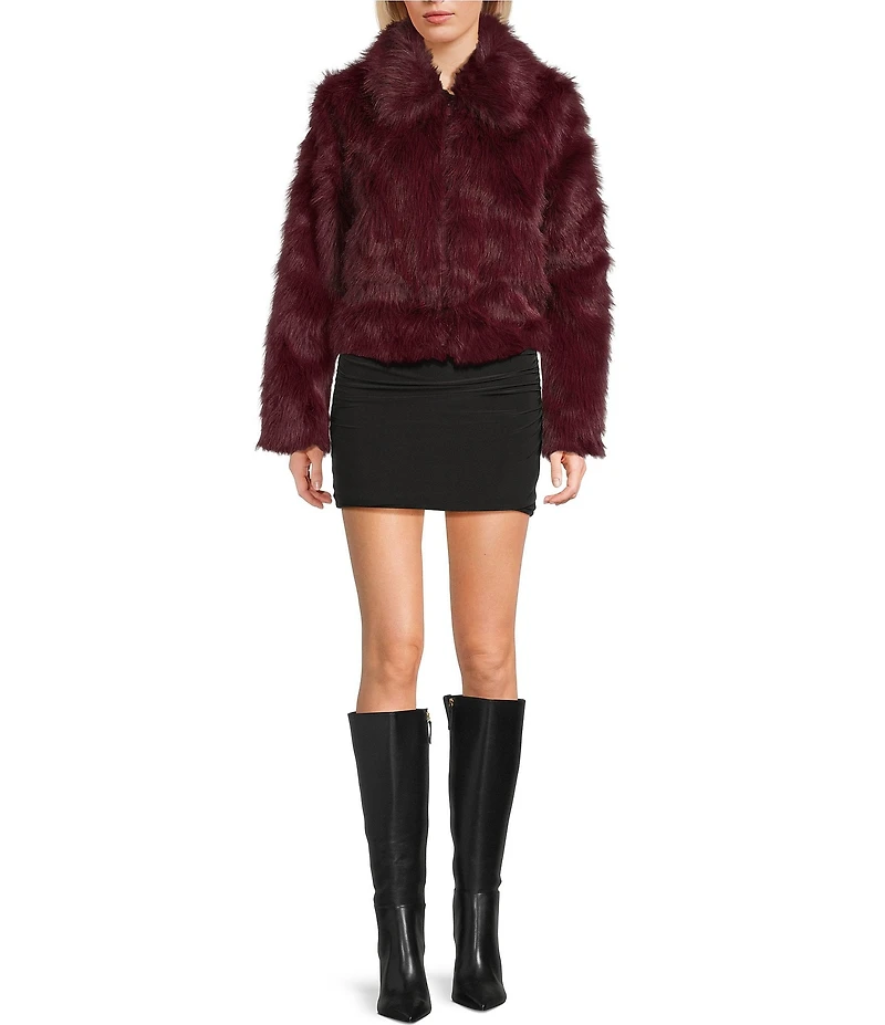 Stoosh Faux Fur Zip Front Long Hair Jacket