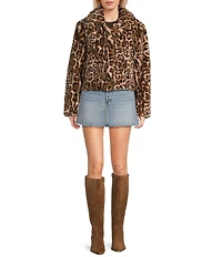Stoosh Leopard Print Faux Fur Button Front Jacket