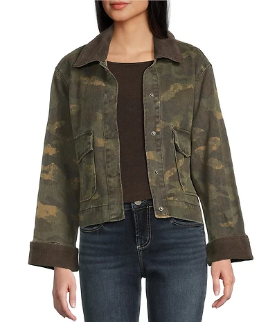 Stoosh Printed Heavy Camo Print Twill Corduroy Collar Jacket