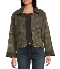 Stoosh Heavy Camo Print Twill Corduroy Collar Jacket