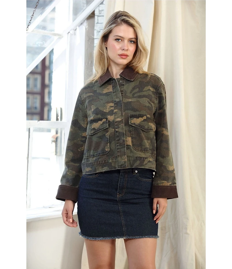 Stoosh Heavy Camo Print Twill Corduroy Collar Jacket