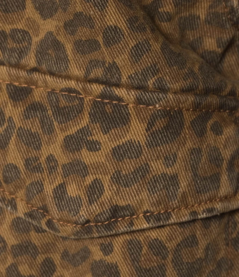 Stoosh Printed Heavy Leopard Print Twill Corduroy Collar Jacket
