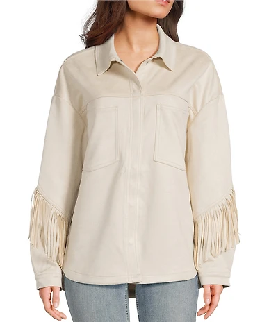 Stoosh Suede Collared Fringe Jacket