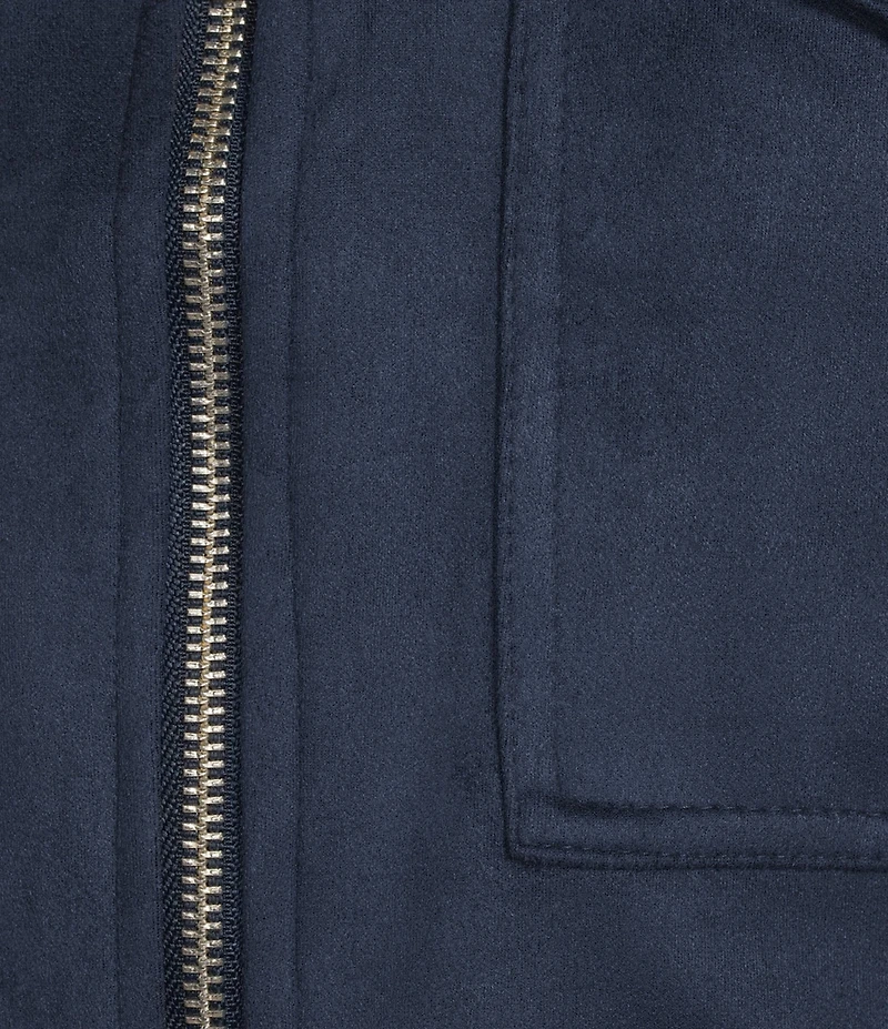 Stoosh Faux Suede Collared Zip Front Flap Pocket Cropped Jacket