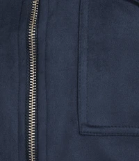 Stoosh Faux Suede Collared Zip Front Flap Pocket Cropped Jacket