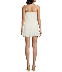 Storia 3D Floral V-Neck Spaghetti Strap Ruffle Hem Dress