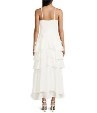 Storia Chiffon Eyelash Lace Trim Ruffle Tiered Maxi Dress