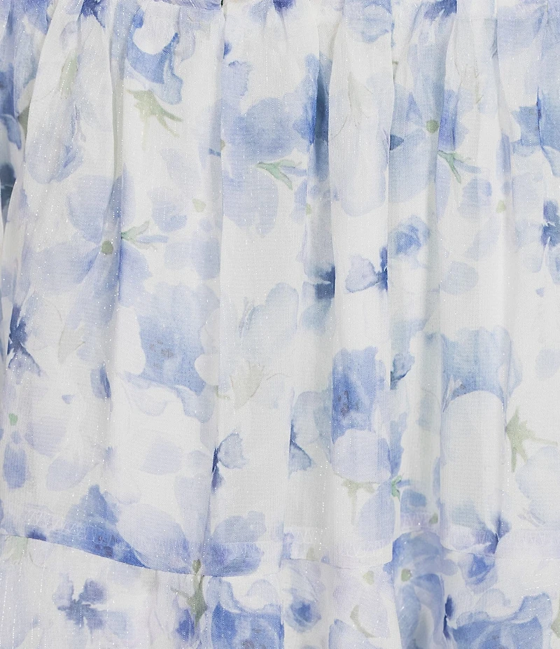 Storia Floral Print Deep V-Neck Flutter Sleeve Tiered Midi Dress