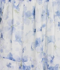 Storia Floral Print Deep V-Neck Flutter Sleeve Tiered Midi Dress