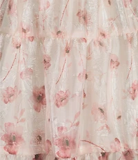 Storia Floral Print Deep V-Neck Tie Front Flutter Sleeve Tiered Maxi Dress