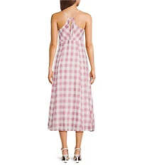 Storia Gingham Check Tie & Button Front Midi Dress