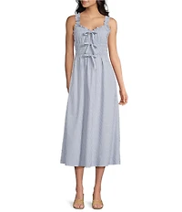 Storia Gingham Print Smocked Bodice Bow Front Midi Dress