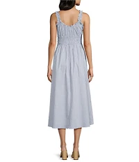 Storia Gingham Print Smocked Bodice Bow Front Midi Dress