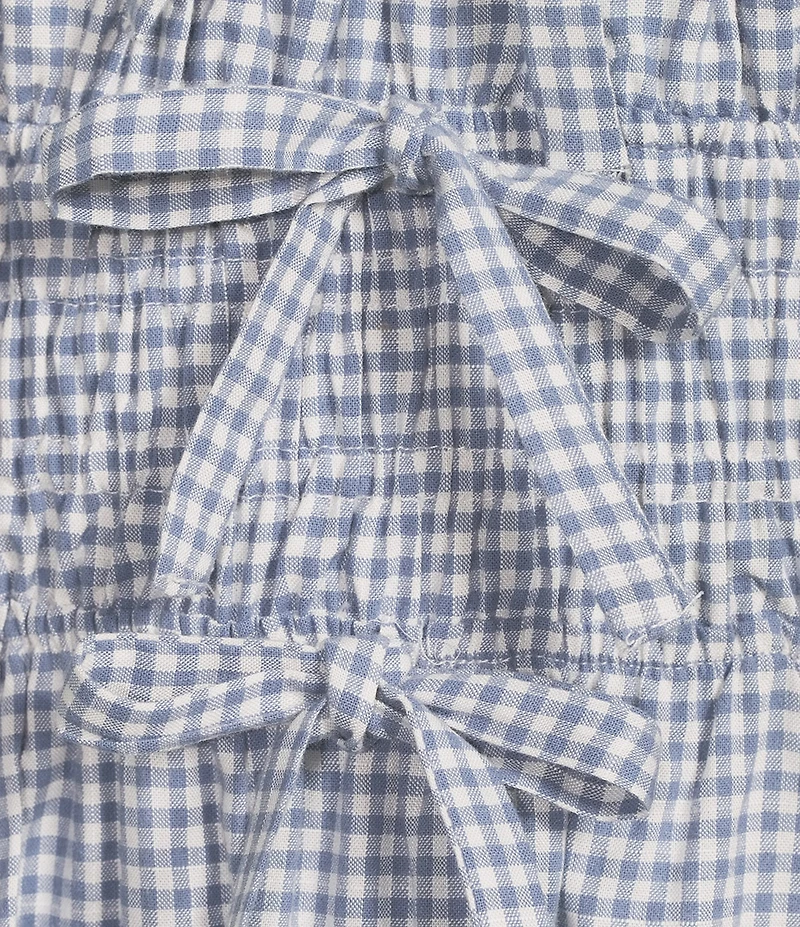 Storia Gingham Print Smocked Bodice Bow Front Midi Dress