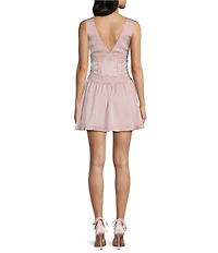 Storia Satin Lace Trim V-Neck Mini Dress