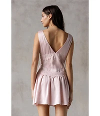 Storia Satin Lace Trim V-Neck Mini Dress