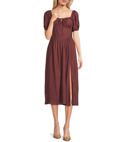 Storia Sweetheart Neck Short Puff Sleeve Corset Bodice Midi Dress
