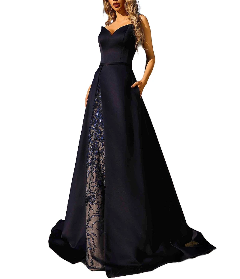 Strapless Sweetheart Neckline Lace Inset Gown