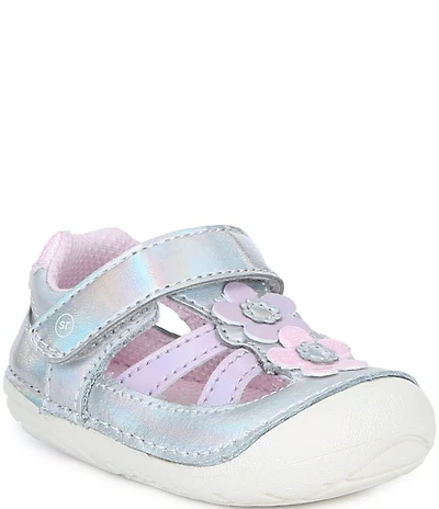 Stride Rite Girls' Blossom SM Leather Iridescent Floral Hook-and-Loop Sneakers (Infant)