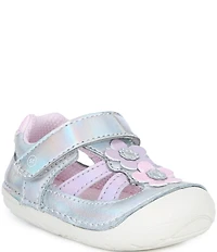 Stride Rite Girls' Blossom SM Leather Iridescent Floral Hook-and-Loop Sneakers (Infant)