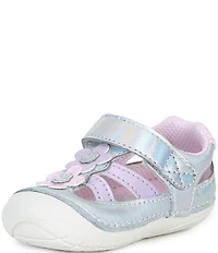 Stride Rite Girls' Blossom SM Leather Iridescent Floral Hook-and-Loop Sneakers (Infant)