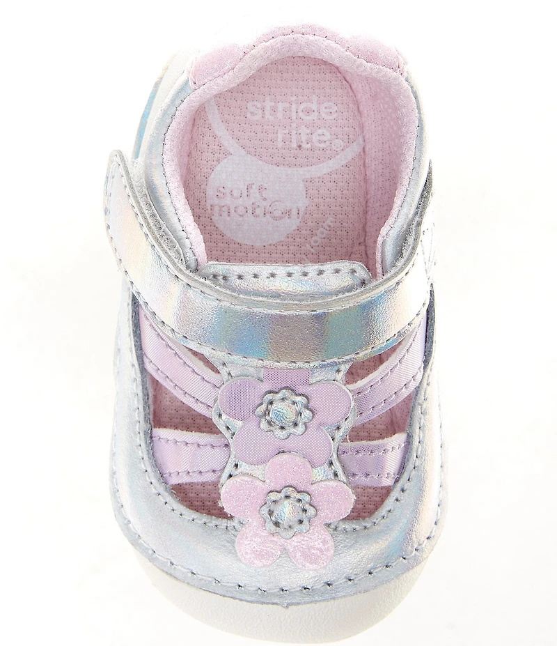 Stride Rite Girls' Blossom SM Leather Iridescent Floral Hook-and-Loop Sneakers (Infant)