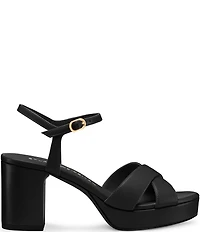 Stuart Weitzman Dayna 80 Leather Ankle Strap Platform Block Heel Sandals