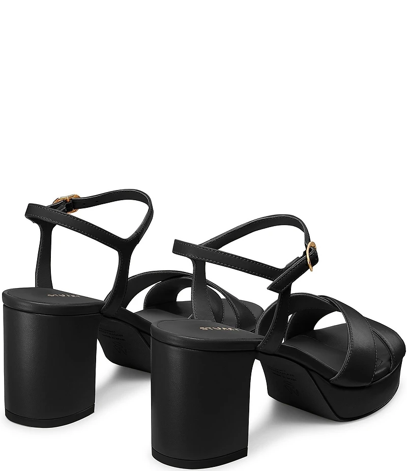 Stuart Weitzman Dayna 80 Leather Ankle Strap Platform Block Heel Sandals