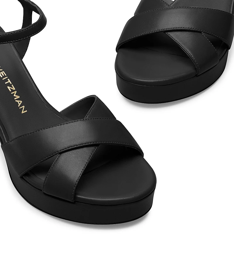 Stuart Weitzman Dayna 80 Leather Ankle Strap Platform Block Heel Sandals