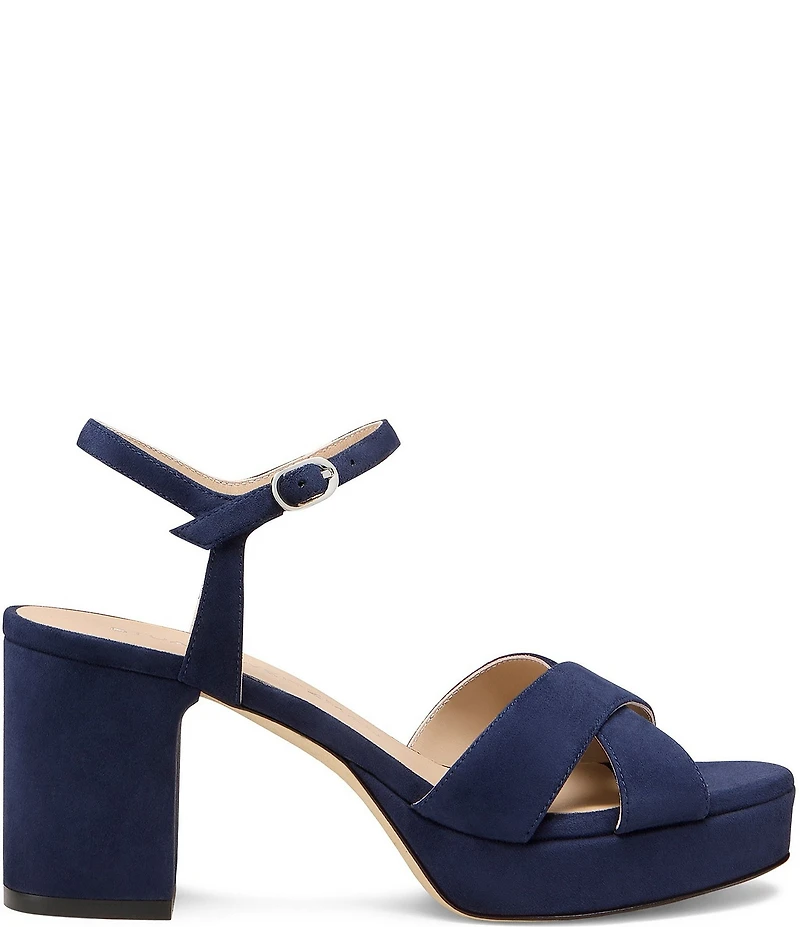 Stuart Weitzman Dayna 80 Suede Ankle Strap Platform Block Heel Sandals