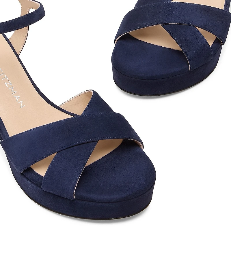 Stuart Weitzman Dayna 80 Suede Ankle Strap Platform Block Heel Sandals