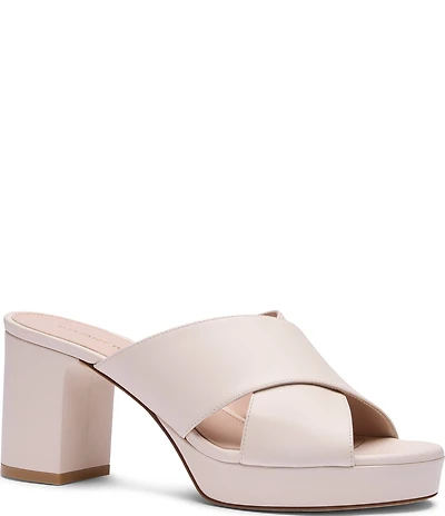 Stuart Weitzman Dyna Leather Platform Block Heel Slide Sandals