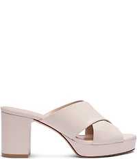 Stuart Weitzman Dyna Leather Platform Block Heel Slide Sandals