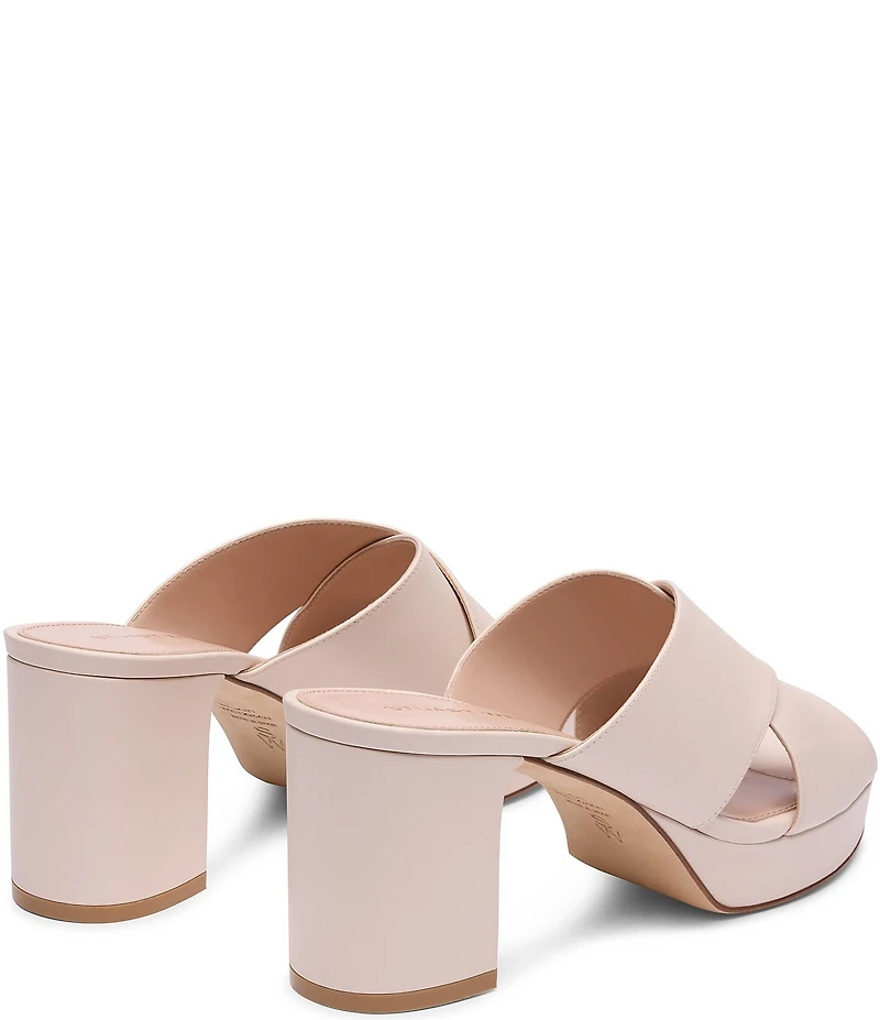 Stuart Weitzman Dyna Leather Platform Block Heel Slide Sandals