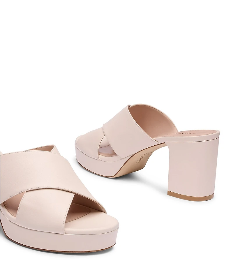 Stuart Weitzman Dyna Leather Platform Block Heel Slide Sandals