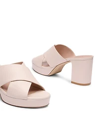 Stuart Weitzman Dyna Leather Platform Block Heel Slide Sandals