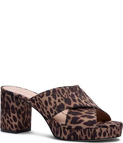 Stuart Weitzman Dyna Leopard Print Grosgrain Platform Block Heel Slide Sandals